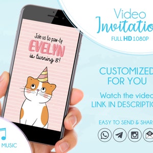 Cat Birthday Party Invite, Kitten Birthday Invitation, Animated, Video Invitation