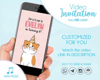 Cat Birthday Party Invite, Kitten Birthday Invitation, Animated, Video Invitation