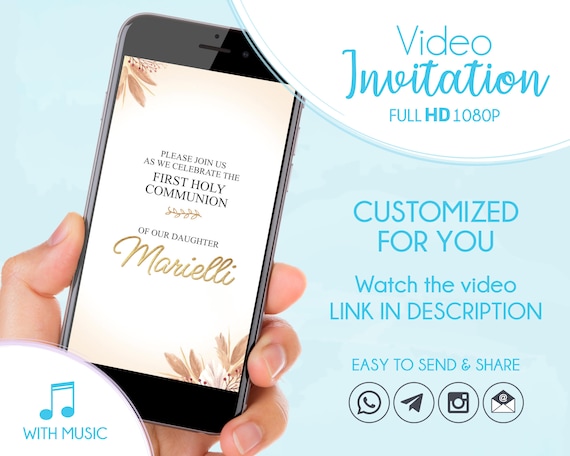 Animated First Holy Communion Invitation, Custom 1st Communion Invitation Il_570xn