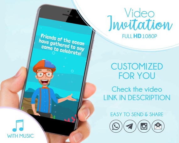 Blippi Digital Invitation, Blippi Birthday Party, Blippi Ocean Animal Song Invitation Il_570xn