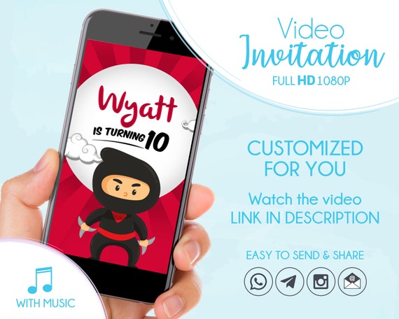 Ninja Animated Birthday Invitation, Personalized Ninja Party Video Invitation Il_570xn
