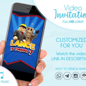 Invitación de cumpleaños animada de Roblox, invitación de video personalizada de Roblox