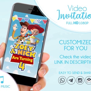 Invitation vidéo d'anniversaire de Toy Story, invitation numérique personnalisée, fête de Toy Story