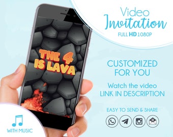Floor Is Lava Invitation, Volcano Personalized Birthday Party Invite, Lava Themed Animated Invitation