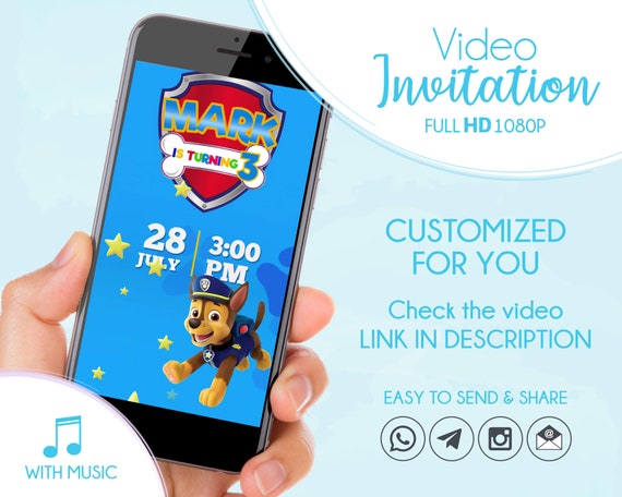 Paw Patrol Party Invitation, Video Invitation Paw Patrol, Paw Boy Digital Invitation Il_570xn