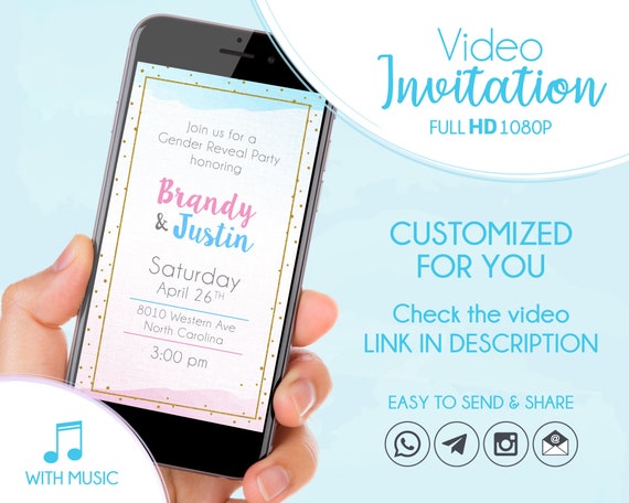 Gender Reveal Video Invitation, Boy or Girl Gender Reveal Invitation, Pink Blue Virtual Gender Reveal Invitation Il_570xn