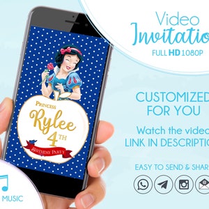 Invitación de cumpleaños personalizada de Blancanieves, invitación en video para fiesta de Blancanieves