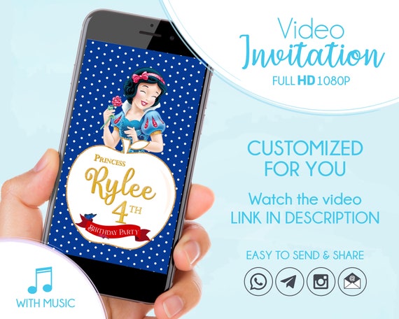 Personalized Snow White Birthday Invitation, Snow White Party Video Invite Il_570xn