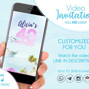 Animierte Yacht Party Einladung, 40. Geburtstag Einladung, personalisierte Geburtstagseinladung für jedes Alter