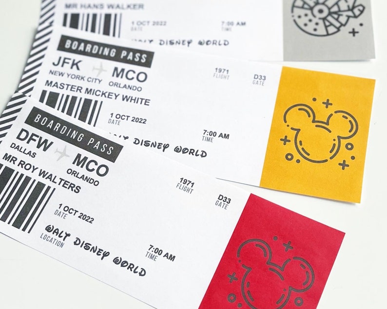 EDITABLE WDW Disneyworld Plane Tickets Announcement WDW Vacation Paper