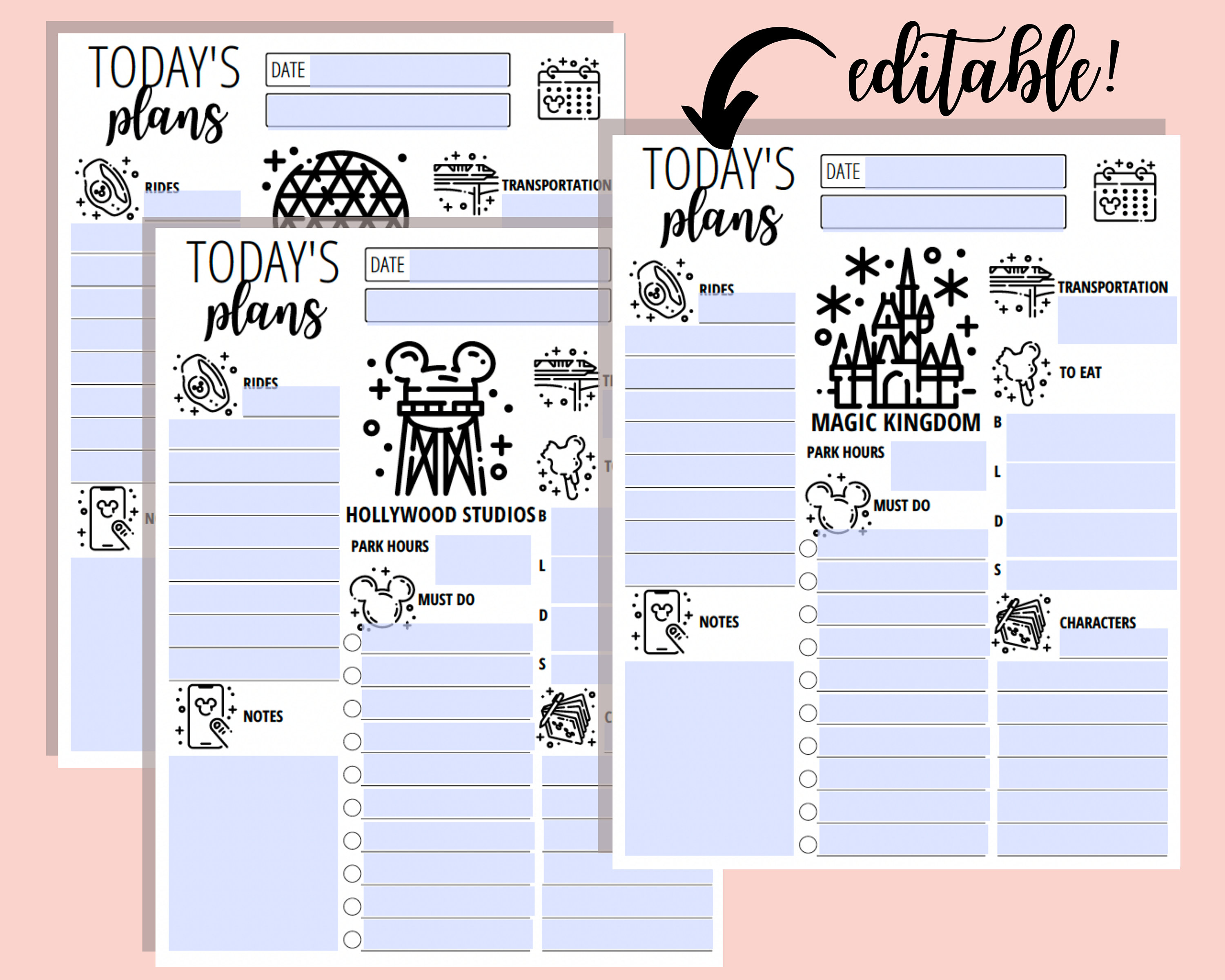 EDITABLE WDW World Travel Planner Orlando Trip Planner Wdw - Etsy