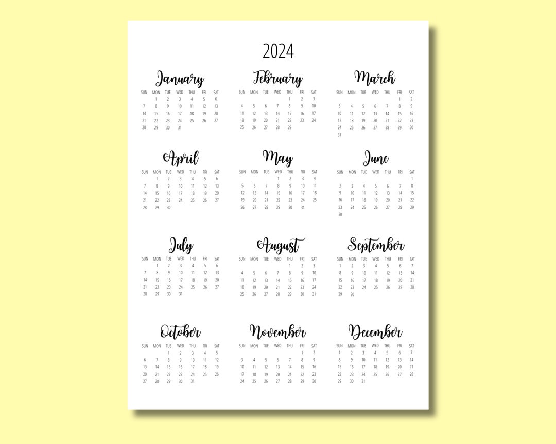 Modello di calendario 2024 8,5 x 11 pollici Anno verticale in sintesi Calendario  da parete da scrivania stampabile Pronto per la stampa pdf png DOWNLOAD  IMMEDIATO -  Italia