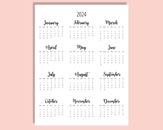 2024 Calendar Template 8.5 X 11 Inches Vertical Year at A - Etsy