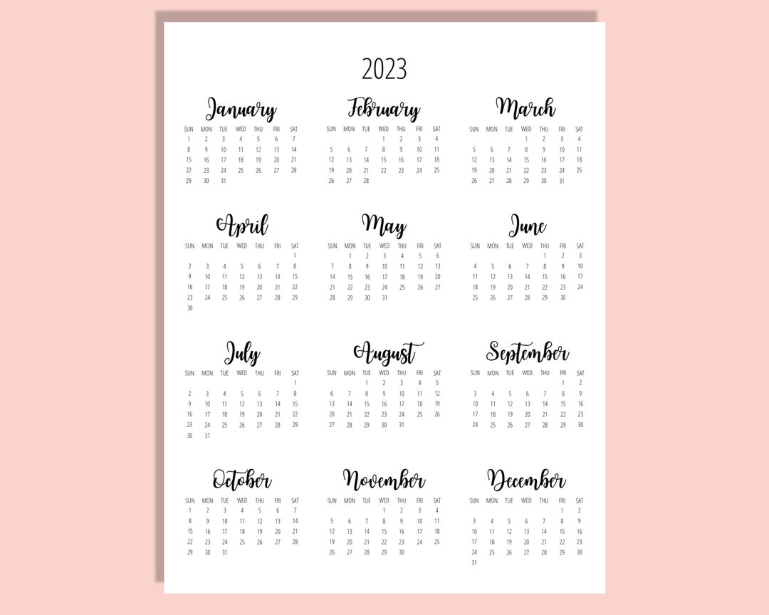 2023 Calendar Template 8 5 X 11 Inches Vertical Year At A Etsy UK