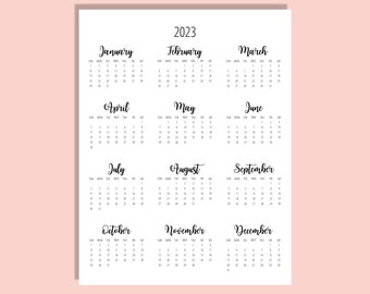 2023 Calendar Template 8.5 x 11 inches Vertical Year At A Glance Printable Desk Wall Calendar Print Ready pdf png INSTANT DOWNLOAD