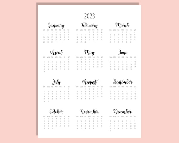 2023 Calendar Template 8.5 X Vertical A - Etsy Denmark