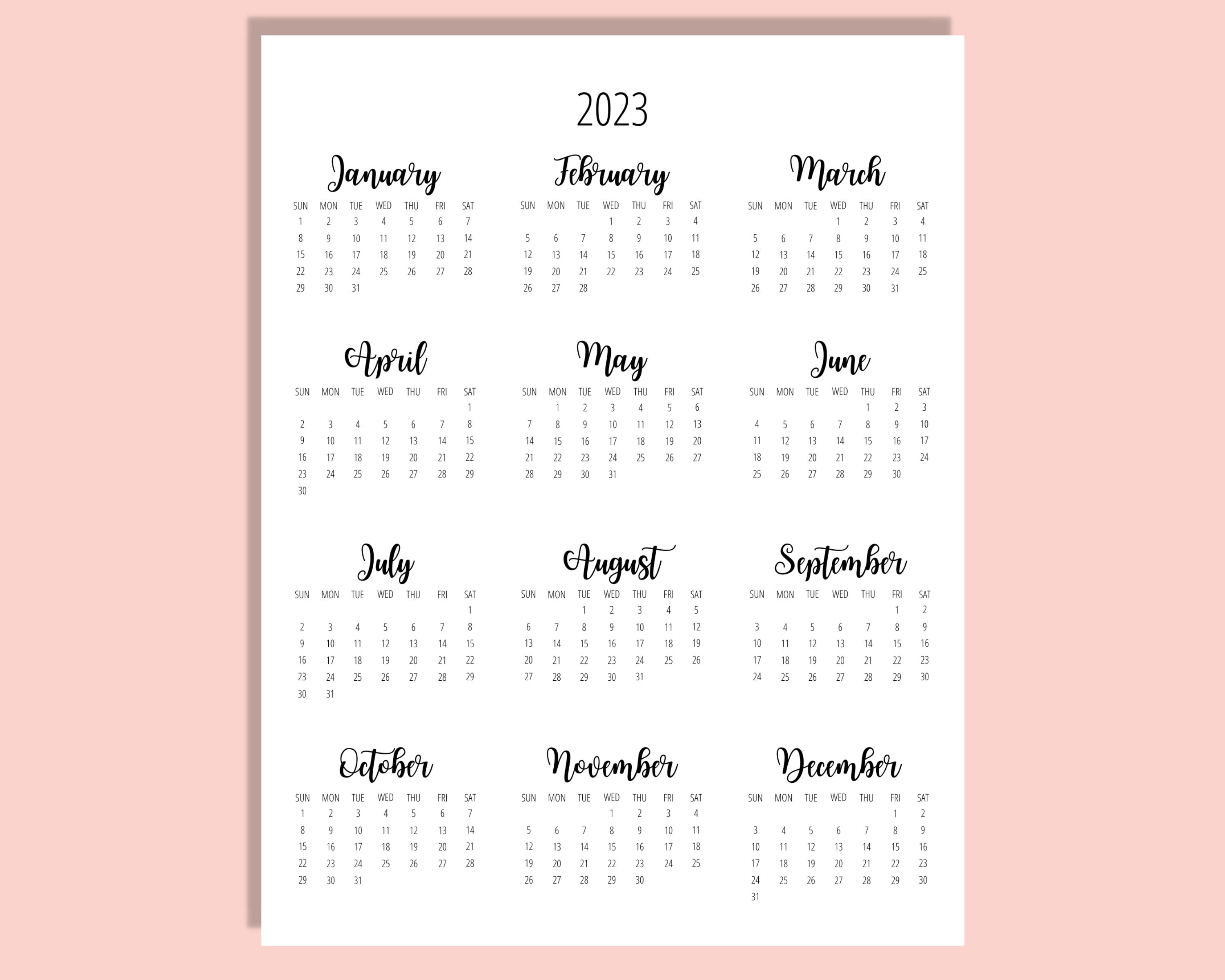 2023 At A Glance Calendar