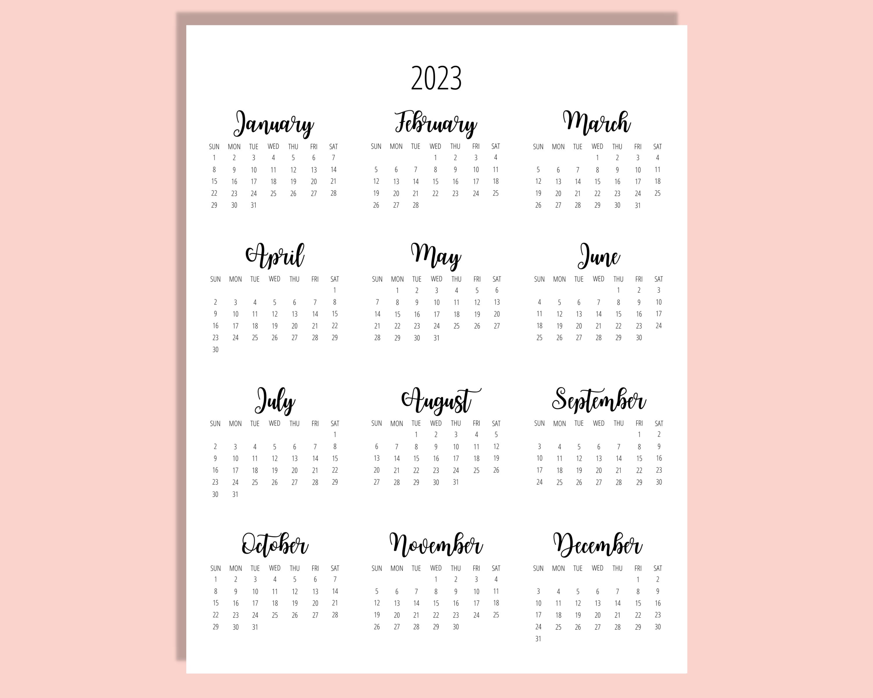 2023 Year Calendar Yearly Printable 2023 Calendar Blank Printable 