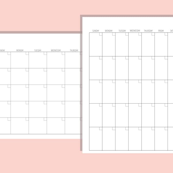 Blank Calendar Template 8.5 x 11 inches Horizontal Vertical Monthly Printable Desk Wall Calendar Print Ready Transparent Background PDF PNG