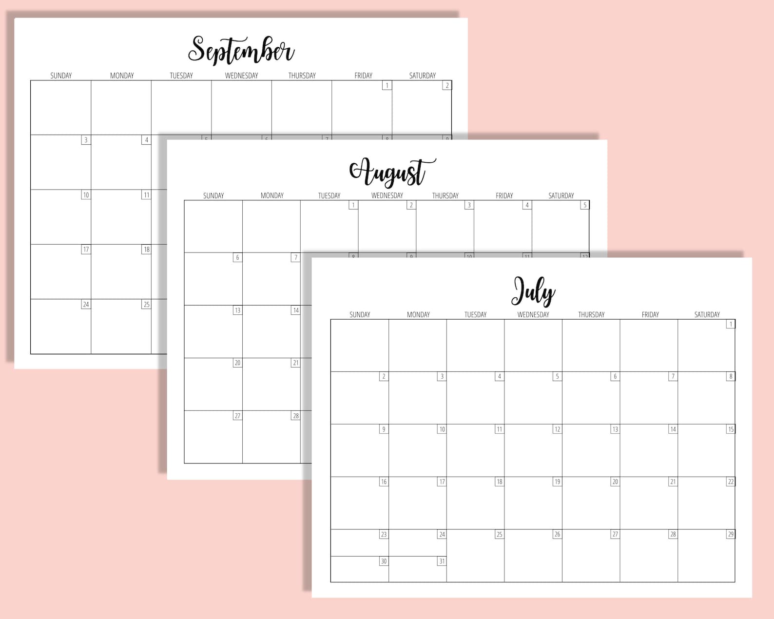 2023 Calendar Template 85 X 11 Inches Horizontal Monthly Etsy