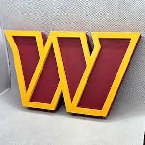 May include: A three-dimensional letter W sign featuring a bold yellow border and a deep burgundy interior. The letter has a structured, block-like design with clean, sharp edges and a smooth finish, presented in a clear, front-facing orientation.