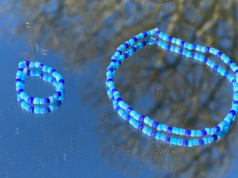 Blue bead ring and bracelet set available on there own