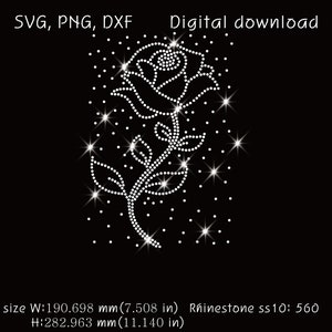 rose digital download, ss10 rhinestone templates, svg, png, dxf