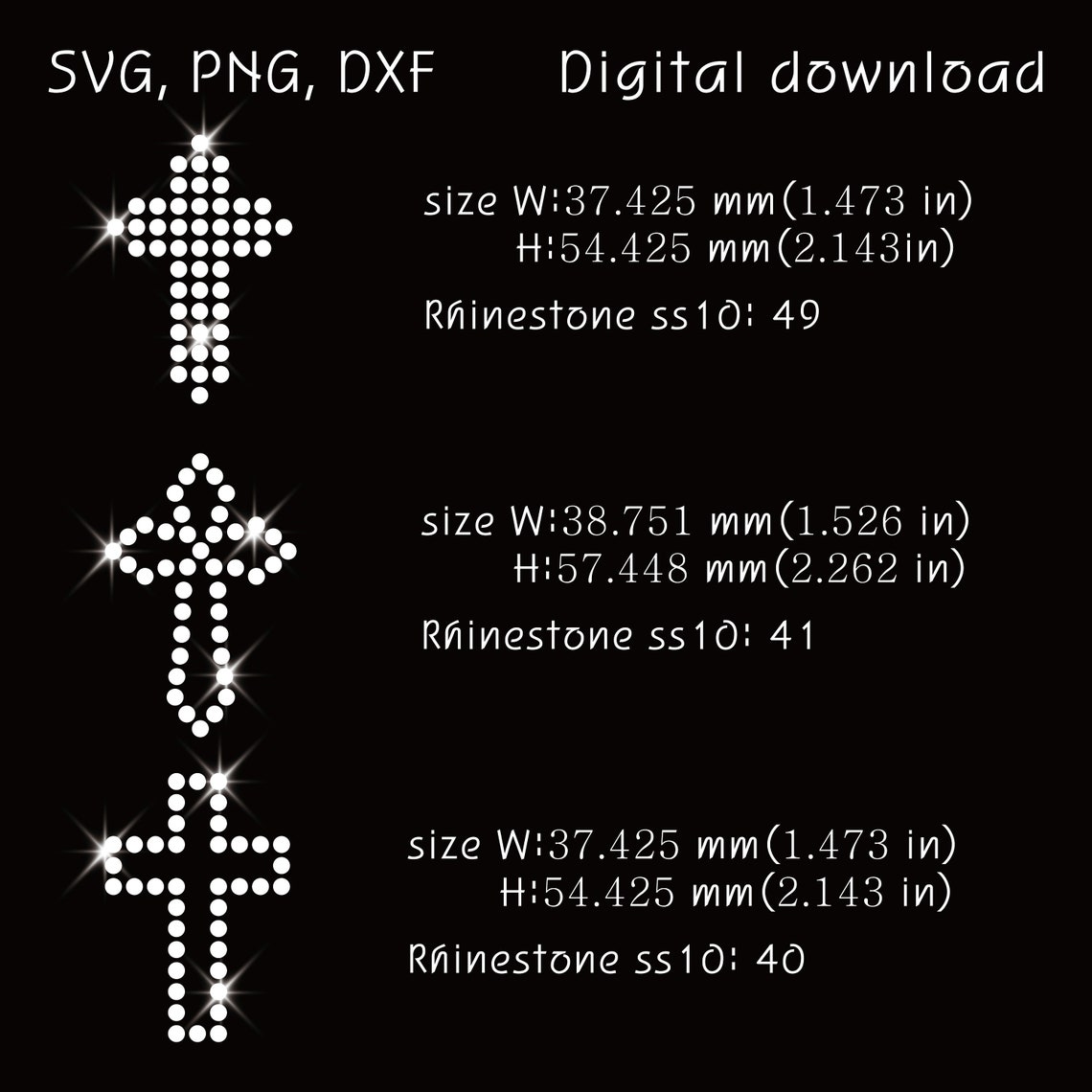 Mini Crosses, Download, Ss10 Rhinestone Templates, Svg, Png, Dxf - Etsy