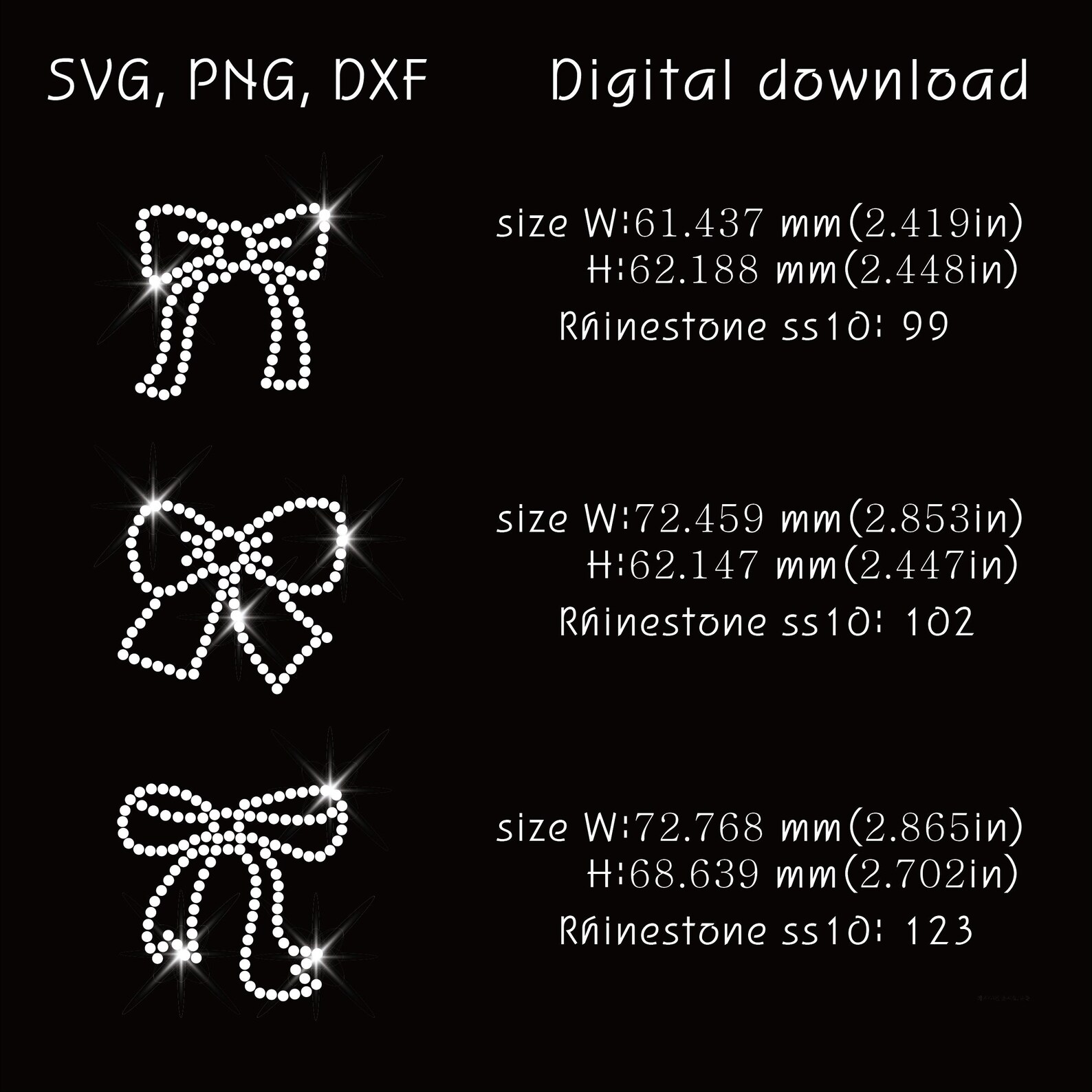 Mini Bows Ribbon Download, Ss10 Rhinestone Templates, Svg, Png, Dxf - Etsy