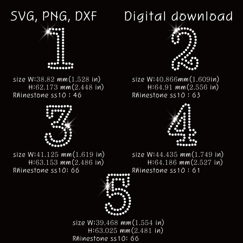 Numbers Download, Rhinestone Templates Ss10, Svg, Png, Dxf - Etsy