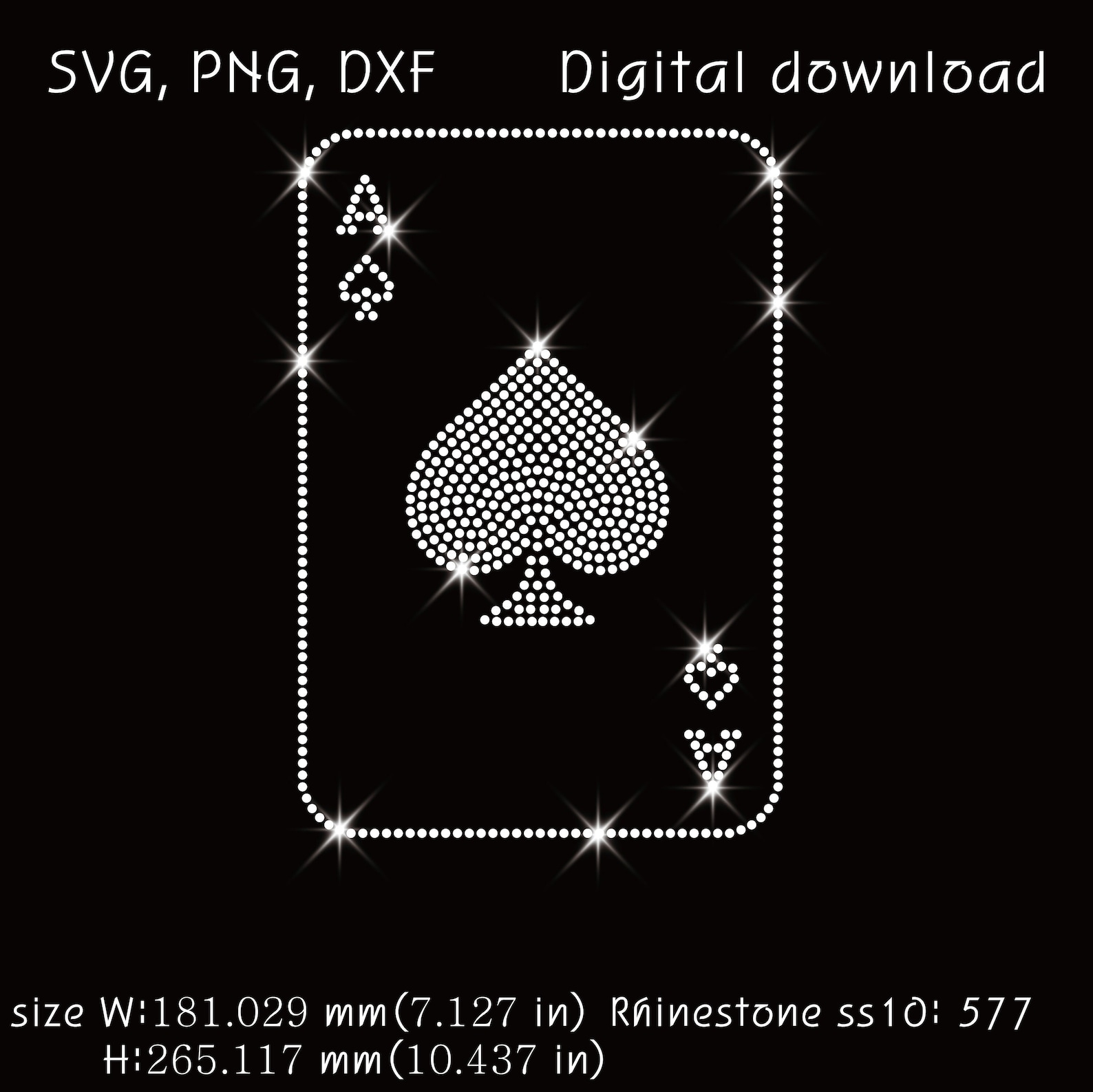 Playing Cards Rhinestone Card Spade Download, Ss10 Rhinestone Templates , Svg, Png, Dxf - Etsy