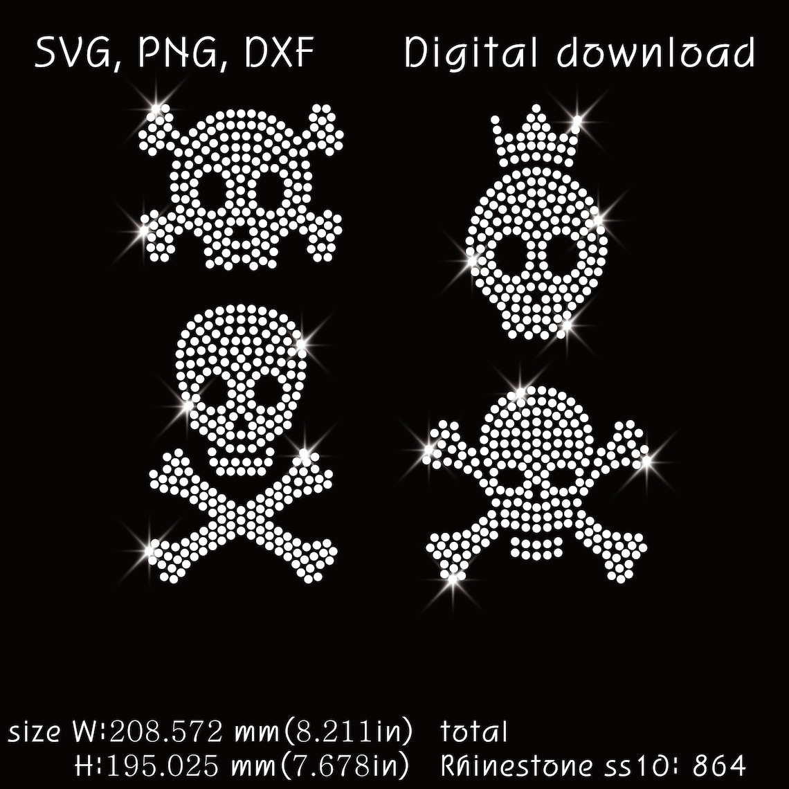 Mini Skull Vector Mini Skulls, Download, Ss10 Rhinestone Templates, Svg, Png, Dxf - Etsy