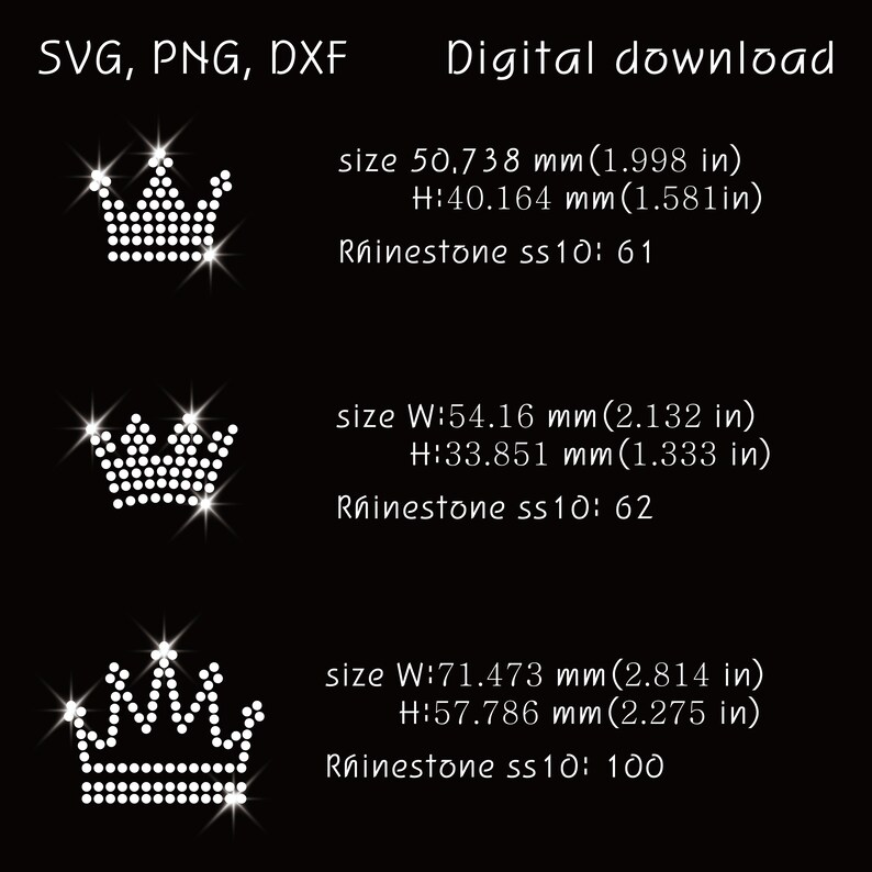 Mini Crowns, Download, Ss10 Rhinestone Templates, Svg, Png, Dxf - Etsy