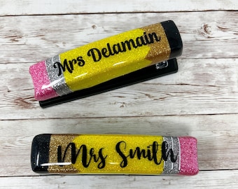 Benutzerdefinierte Bleistift Name Glitter Hefter | Vintage Bleistift Lehrer Hefter Geschenk für Weihnachten