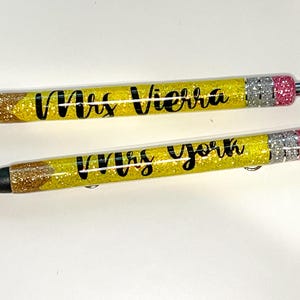 Personalized Custom &quot;Pencil&quot; Teacher Pen | Refillable Custom Glitter Pen | Paper Mate InkJoy Gel Pen | Teacher Appreciation Christmas Gift