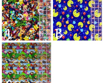 Stoff Baumwolle Lycra Tumbler Cuts - 9"x14" | Mario | Videospiele | Nintendo | Pacman