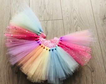 Baby Girl Toddler Rainbow Sparkly Pastel Unicorn Princess Tutu- Cake smash tutu- birthday girl tutu - birthday outfit