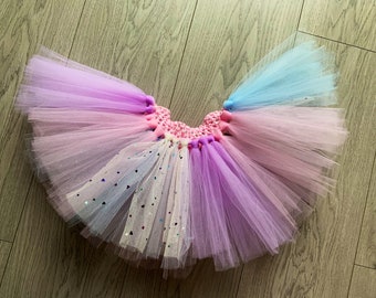 Baby girl toddler pastel rainbow mermaid unicorn inspired sparkle rainbow dress up tutu skirt- birthday cake smash tutu- birthday tutu