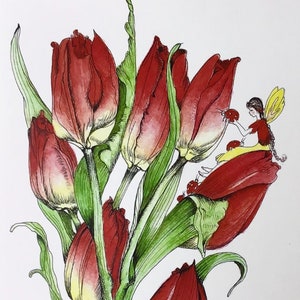 Cartão Tulip Fairy, com joaninhas