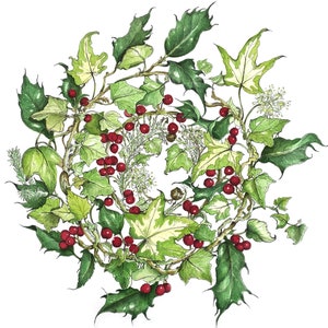 Weihnachtskarte mit traditioneller Stechpalmen- und Efeugirlande