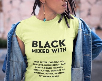 Czarny mieszany z krótkim rękawem unisex | Koszulka z Miesiącem Czarnej Historii - Koszulka melaninowa - Czarna koszulka królowej - Czarna matka - Afroamerykanka