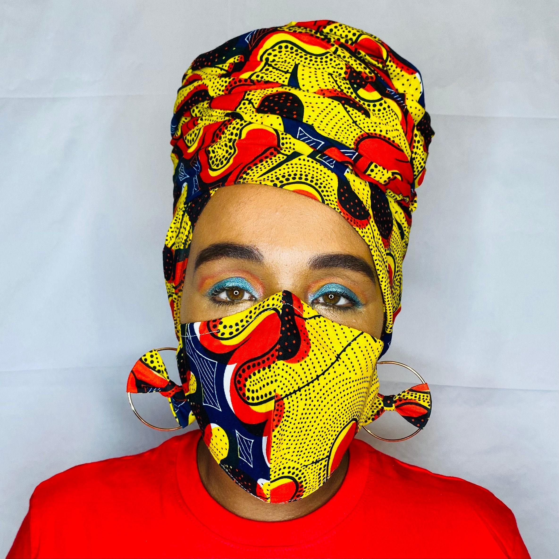 Confident African Print Head Wrap/scarf Mask Earring Set - Etsy
