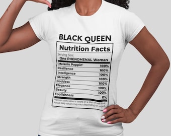 Koszulka Black Queen - Koszulka Black Girl Magic - Koszulka Melanin - Koszulka Black Woman - Prezent Black Girl - Czarna Matka | Fakty żywieniowe Black Queen