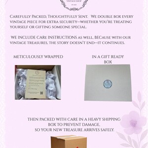May include: Image shows a vintage shop's packaging process. Text reads "Grace & Charm Vintage Shop." Items are meticulously wrapped and placed in a gift-ready box, then packed in a heavy shipping box with a "Fragile" sticker.