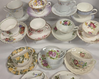 Curated Vintage Teacups & Saucers | English Bone China Floral Tea Party Set