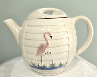 Vintage Porcelier Flamingo Teapot Mid Century Kitsch Pink Flamingo Kitchen Decor Collectible
