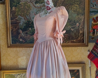 Vintage Laura Ashley jurk jaren '80 streep roze prinses strik