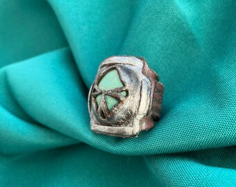 Leather Signet with Turquoise / Leather Signet with Stone / Amulet with Turquoise / Leather Amulet / Ring Turquoise Leather