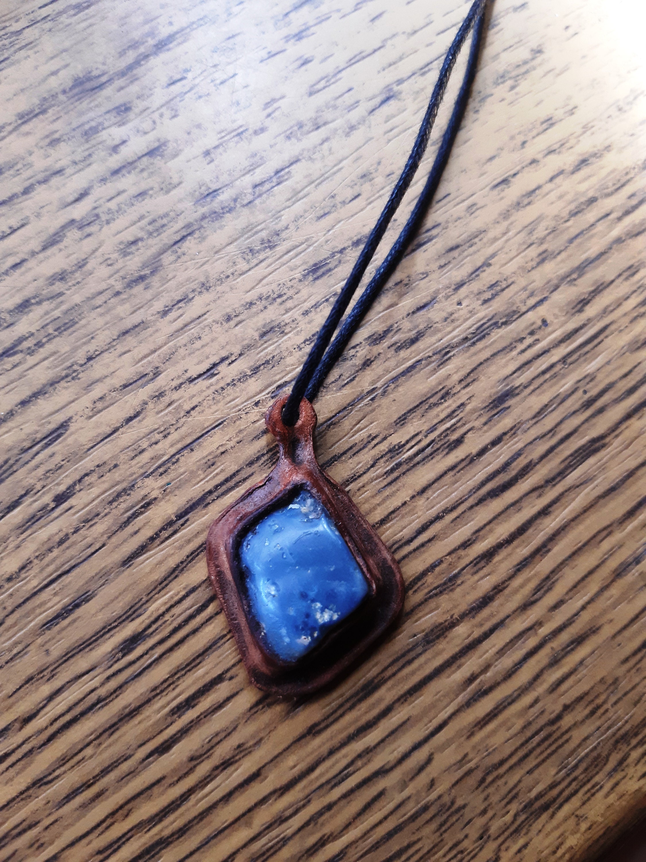 Leather Blue Stone Necklace Leather Stone Pendant Blue Stone