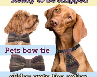 Pet dog collar bow tie dog bow tie neck tie tartan dickie bow tweed soft bow tie very smart luxurious